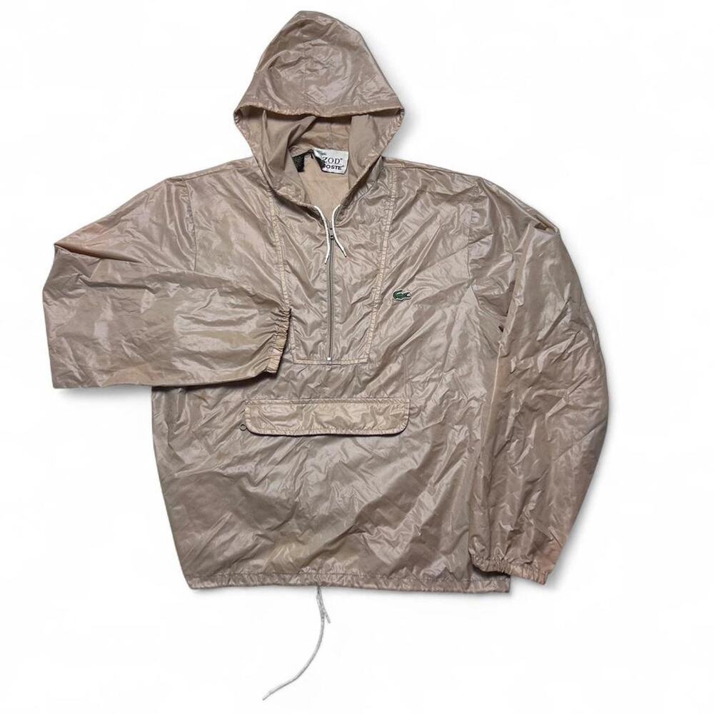 Izod Lacoste Vintage 80s Khaki Tan Anorak Windbreaker Nylon Jacket Medium